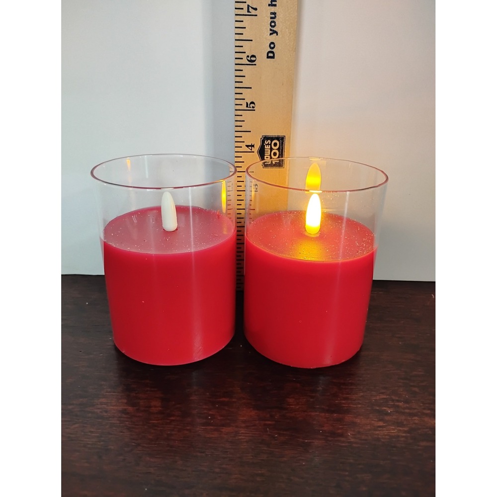 Hobby Lobby Red LED Flameless Candles Set of 2 Christmas 2023 Glass Pillar 4in